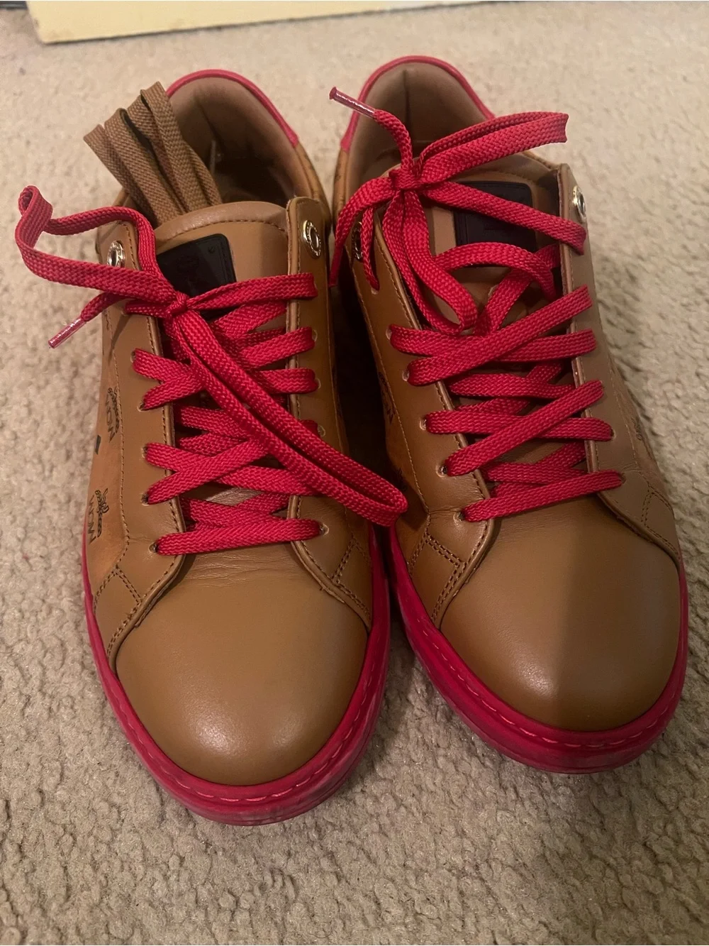 Brown Leather Sneakers with Pink Accents